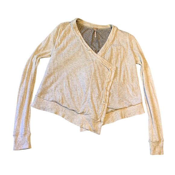 Free People Cardigan Women S/P Cream Gray Open Front Lined Wool Blend Boho Vneck - Picture 2 of 9